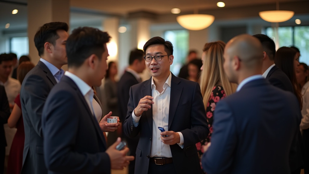 Professional networking event at LaunchPad One-North, people in business casual attire having conversations